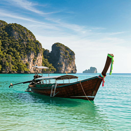 Traditional Thai longtail boat on turquoise waters